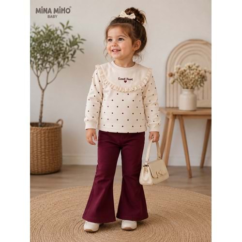 Mina Mino Baby Puan Baskılı Roba Fistolu Kız İkili Takım 2-5 Yaş -BA464249270 - BORDO