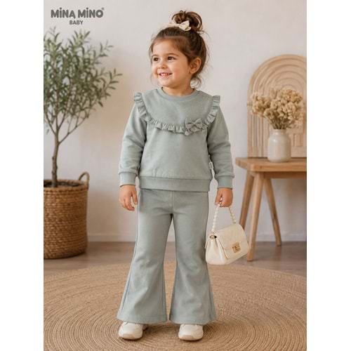 Mina Mino Baby Ön Roba Detaylı Taş Baskılı Kız İkili Takım 2-5 Yaş -BA463101256 - GRİ