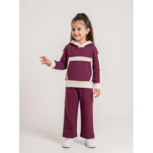 Harby Kids Parçalı Kapşonlu Kız Penye Kumaş İkili Takım 3-10 Yaş -BA467900560 - MOR