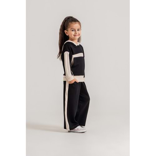 Harby Kids Parçalı Kapşonlu Kız Penye Kumaş İkili Takım 3-10 Yaş -BA467900560 - SİYAH