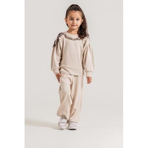 Harby Kids Zincir Fularlı Kız İkili Takım 3-10 Yaş -BA467898522 - BEJ