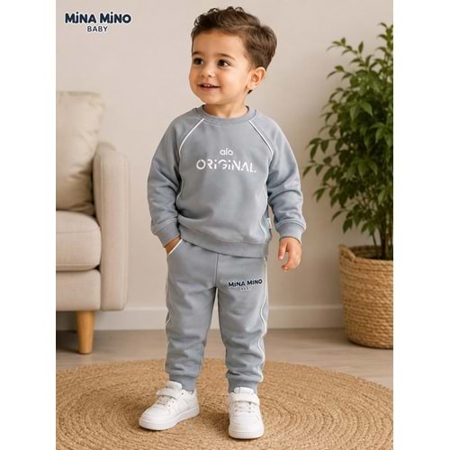 Mina Mino Baby Reglan Kol Biyeli Alo Baskılı Erkek İkili Takım 2-5 Yaş -BA465194261 - MAVİ