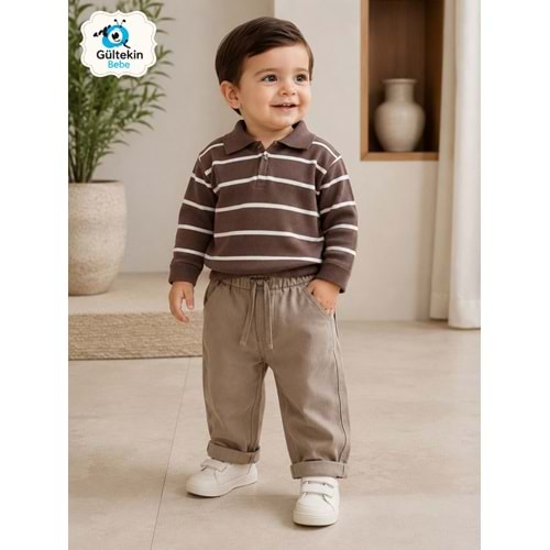 Canöz Bebe Triko Sweat Erkek Keten Pantolonlu İkili Takım 9-24 Aylık -AY3961573 - KAHVERENGİ