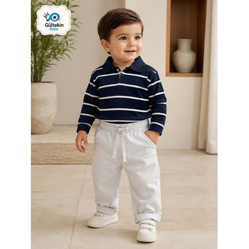 Canöz Bebe Triko Sweat Erkek Keten Pantolonlu İkili Takım 9-24 Aylık -AY3961573 - LACİVERT