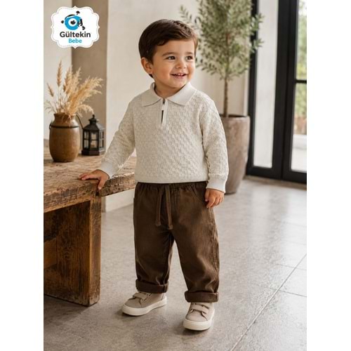 Canöz Bebe Triko Fermuarlı Sweatli Kot Pantolonlu İkili Takım 9-24 Aylık -AY3949573 - KAHVERENGİ