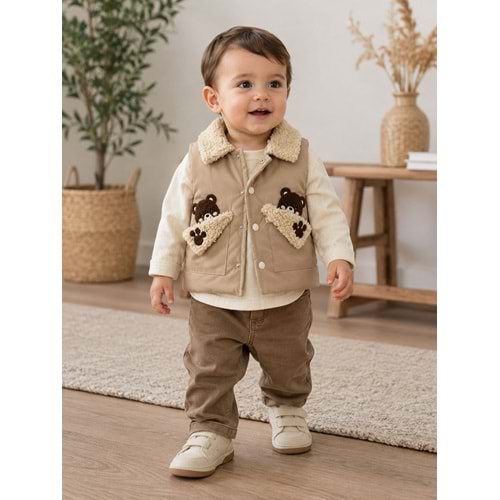 Canöz Bebe Yelekli Gömlekli Erkek Üçlü Takım 9-24 Aylık -AY3914856 - KAHVERENGİ
