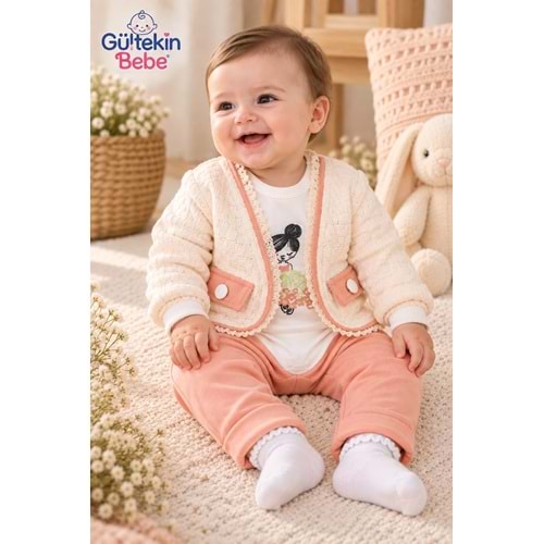Mini Pakel Örme Desenli Kız Üçlü Takım 3-12 Aylık -DÜ1495380 - SOMON