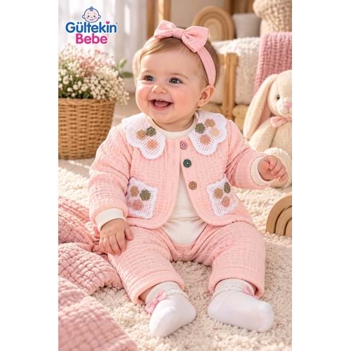 Mini Pakel Renkli Düğmeli Kız Üçlü Takım 3-12 Aylık -DÜ1543340 - SOMON