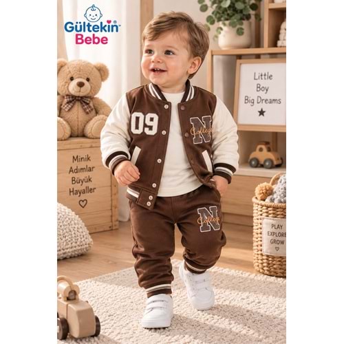 Mini Pakel N Nakışlı Erkek Üçlü Takım 9-18 Aylık -DÜ1562367 - KAHVERENGİ
