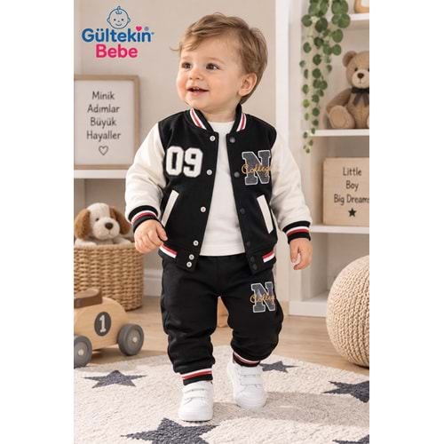 Mini Pakel N Nakışlı Erkek Üçlü Takım 9-18 Aylık -DÜ1562367 - SİYAH