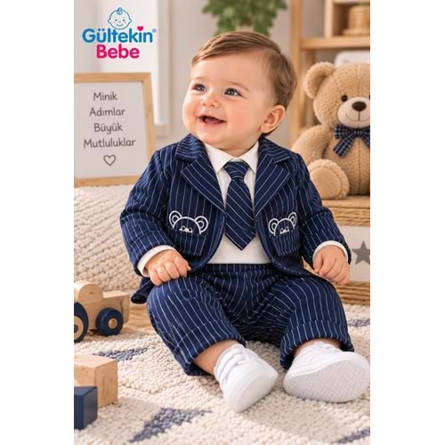 Mini Pakel Cepleri Ayıcık Nakışlı Erkek Üçlü Takım 3-9 Aylık -DÜ1330318 - LACİVERT
