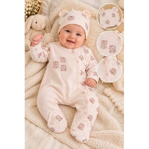 Bubbless Happy Best Friends Baskılı Kız Bebek Tulum 3-9 Aylık -BA1045233 - PEMBE