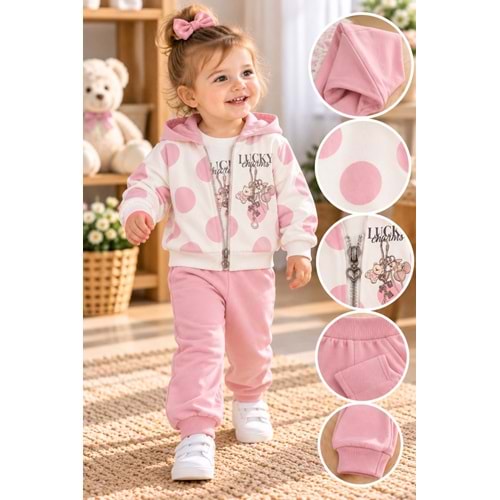 Babywood Lucky Baskılı Kız Üçlü Takım 9-24 Aylık -DÜ26760331 - PEMBE