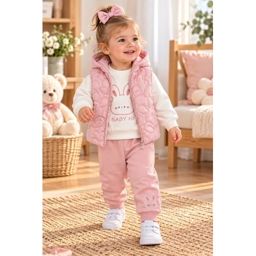 Baby Hi Ayıcıklı Şişme Yelekli Kız Üçlü Takım 9-18 Aylık -DÜ653337 - GÜL KURUSU