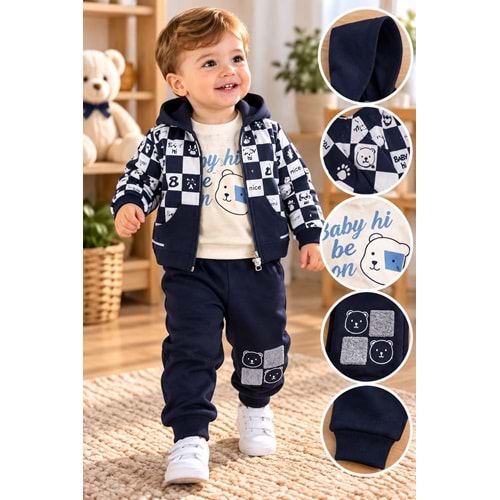 Baby Hi Yazılı Erkek Üçlü Takım 9-18 Aylık -DÜ605260 - LACİVERT