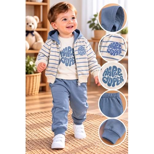 Babywood Ceketli Erkek Üçlü Takım 9-24 Aylık -DÜ26765331 - MAVİ