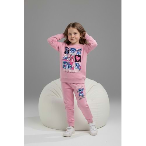 Serenad Kids Stıtch Kareli Penye Kız İkili Takım 3-10 Yaş -JE261061275 - AÇIK PEMBE