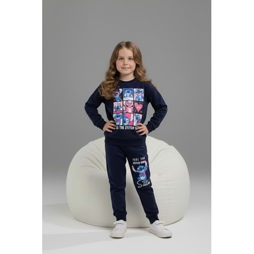 Serenad Kids Stıtch Kareli Penye Kız İkili Takım 3-10 Yaş -JE261061275 - LACİVERT