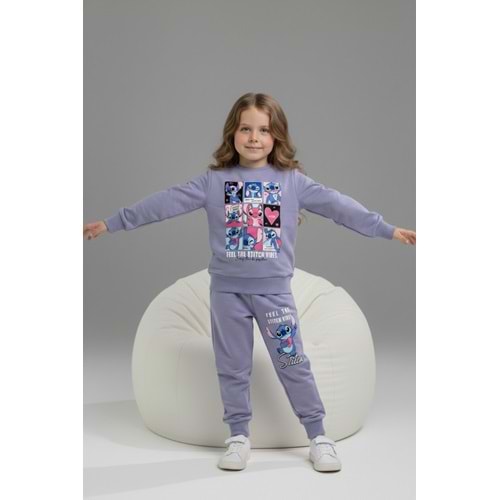Serenad Kids Stıtch Kareli Penye Kız İkili Takım 3-10 Yaş -JE261061275 - LİLA