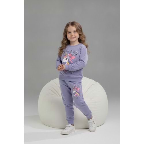 Serenad Kids Unicorn Baskılı Penye Kız İkili Takım 3-10 Yaş -JE261065275 - LİLA