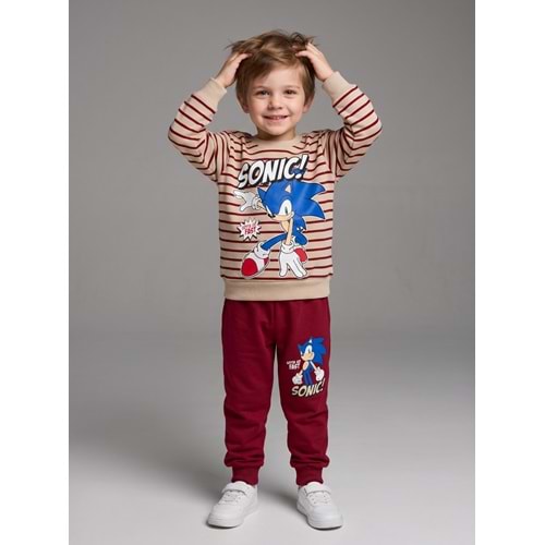 Serenad Kids Sonic Çizgili Penye Erkek İkili Takım 3-10 Yaş -JE261152275 - BORDO