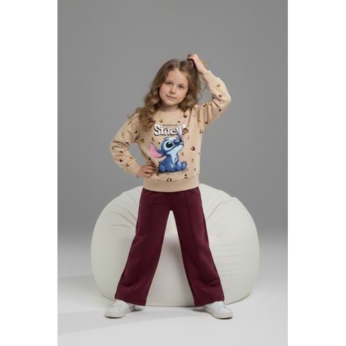 Serenad Kids Stıtch Kız Bol Paça Penye İkili Eşofman Takımı 3-10 Yaş -JE261049325 - BORDO