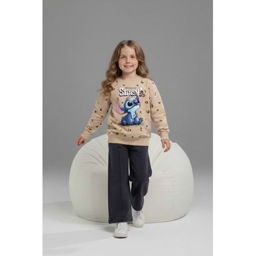 Serenad Kids Stıtch Kız Bol Paça Penye İkili Eşofman Takımı 3-10 Yaş -JE261049325 - GRİ