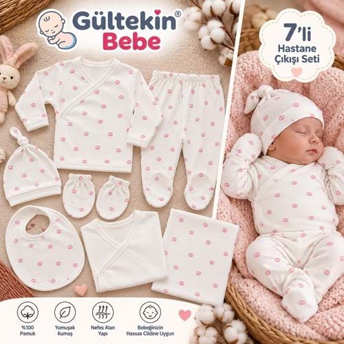 Babymed Taç Desenli Kız Ve Erkek 7 Li Hastane Çıkışı -BA165306 - PEMBE