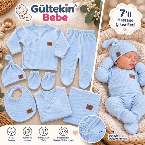 Babymed Sade Kız Ve Erkek 7 Li Hastane Çıkışı -BA7700326 - MAVİ
