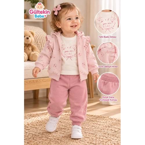 Iggy Flower Desenli 3 İplik Şardonlu Ceketli Üçlü Takım 9-24 Aylık -AL126492527 - LİLA