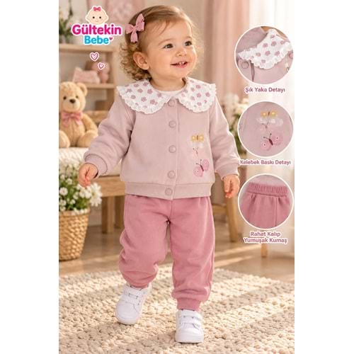 Iggy Butter Fly Desenli 3 İplik Şardonlu Ceketli Üçlü Takım 9-24 Aylık -AL126498527 - LİLA