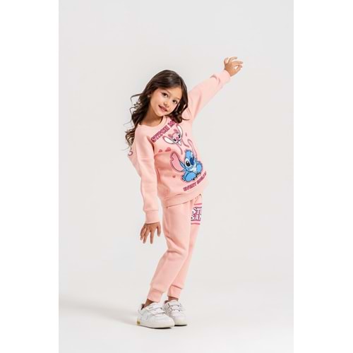 Harby Kids Stıch Baskılı Kız 3 İplik Şardonlu İkili Takım 3-10 Yaş -AL3001342 - SOMON