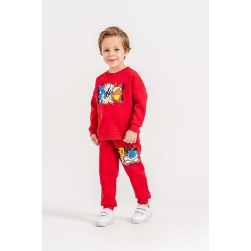 Harby Kids Sonic Baskılı Erkek 3 İplik Şardonlu İkili Takım 3-10 Yaş -AL648342 - KIRMIZI