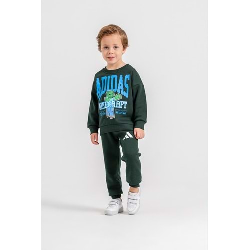 Harby Kids Mınecraft Desenli Erkek 3 İplik Şardonlu İkili Takım 3-10 Yaş -AL367342 - YEŞİL