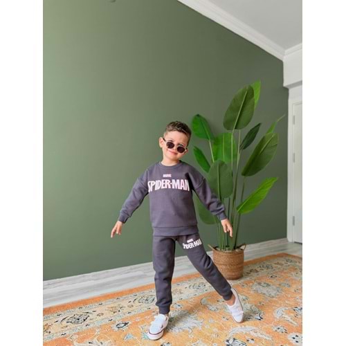Harby Kids Spıderman Baskılı Erkek 3 İplik Şardonlu İkili Takım 3-10 Yaş -AL321342 - GRİ