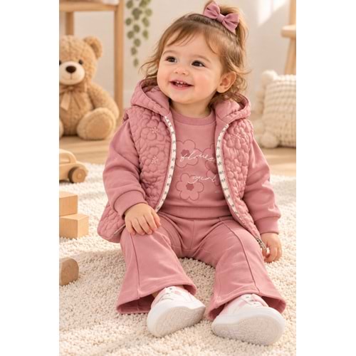 Baby Hi Papatya Desenli Kız Üçlü Takım 6-18 Aylık -DÜ698430 - GÜL KURUSU