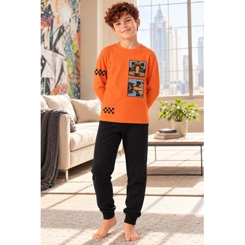 Tarık İnterlok Kumaş Garson Boy Erkek Pijama Takım 6-10 Yaş -TA4422360 - TURUNCU