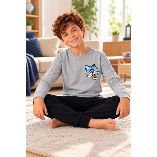 Tarık İnterlok Kumaş Garson Boy Erkek Pijama Takımı 6-10 Yaş -TA4404360 - GRİ