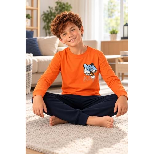 Tarık İnterlok Kumaş Garson Boy Erkek Pijama Takımı 6-10 Yaş -TA4404360 - TURUNCU