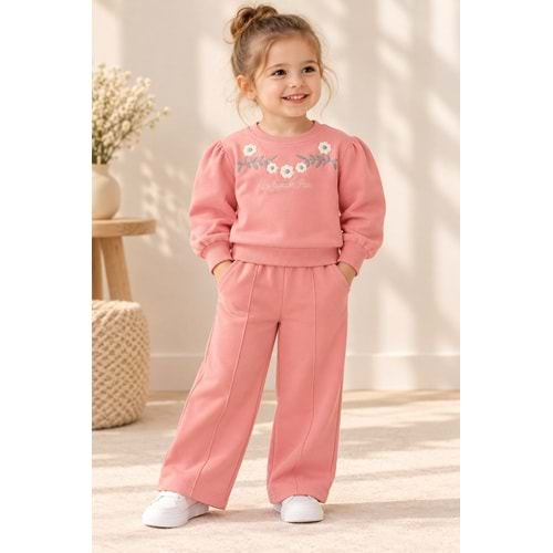 Wow Kids Çiçek Baskılı Kız Üç İplik Şardonlu İkili Takım 1-4 Yaş -KAY11174220 - PEMBE