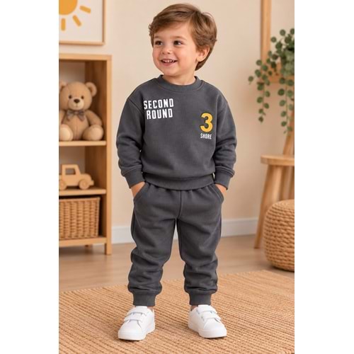 Wow Kids Second Baskılı Erkek Üç İplik Şardonlu İkili Takım 1-4 Yaş -KAY11176230 - GRİ