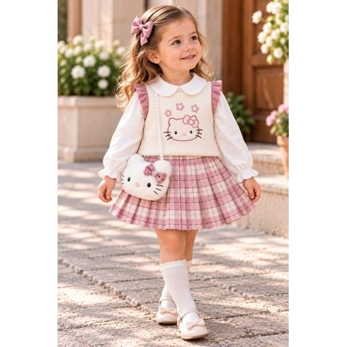 Lumia Baby Hello Kitty Nakışlı Triko Süveterli Çantalı Takım 2-5 Yaş -KAY4340560 - PEMBE