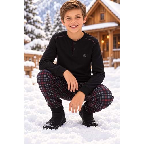 Tarık Termal Gez Boy Erkek Pijama Takımı 11-16 Yaş -TA4475410 - BORDO