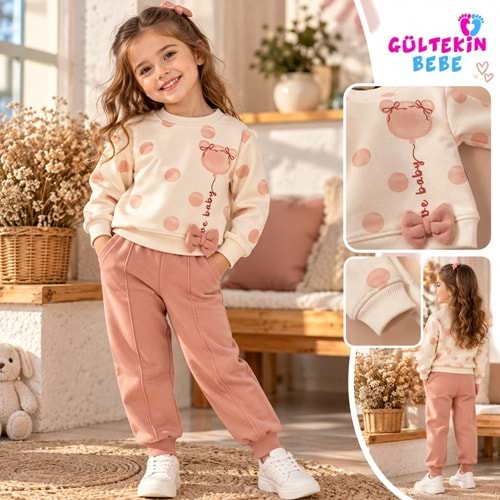 Mina Mino Üç İplik Şardonlu Kendinden Desenli Kız İkili Takım 9-24 Aylık -BAY26-440315 - PEMBE
