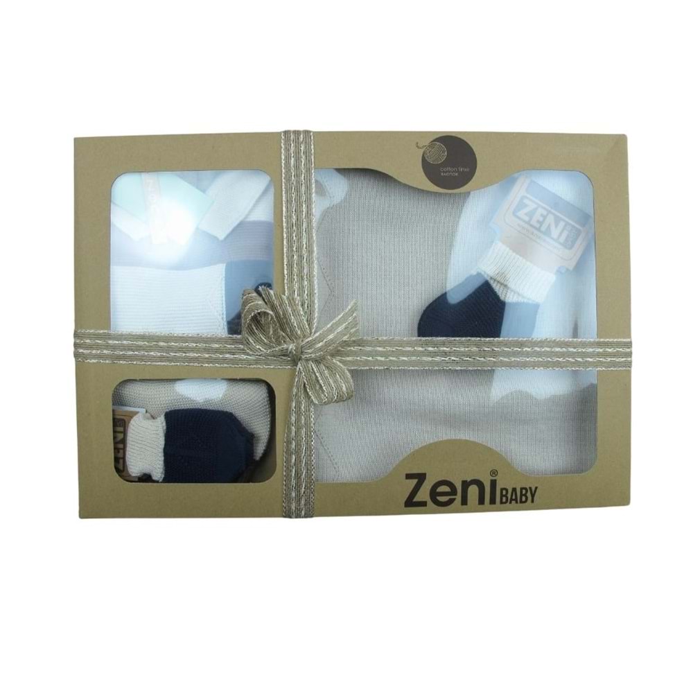 Zeni Triko Bebek 5 Li Tulum Seti Yenidoğan Bebek Takım Kutulu 3043 Krem-Lacivert