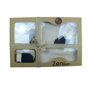 Zeni Triko Bebek 5 Li Tulum Seti Yenidoğan Bebek Takım Kutulu 3043 Krem-Lacivert