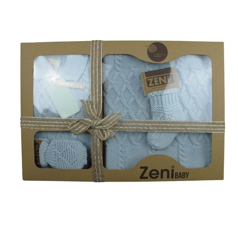 Zeni Triko Bebek 5 Li Tulum Seti Yenidoğan Bebek Takım Kutulu 3034 Mavi