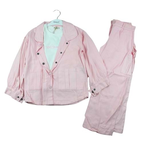 4369-Pampal 2-5 Yaş Keten Takım - PEMBE