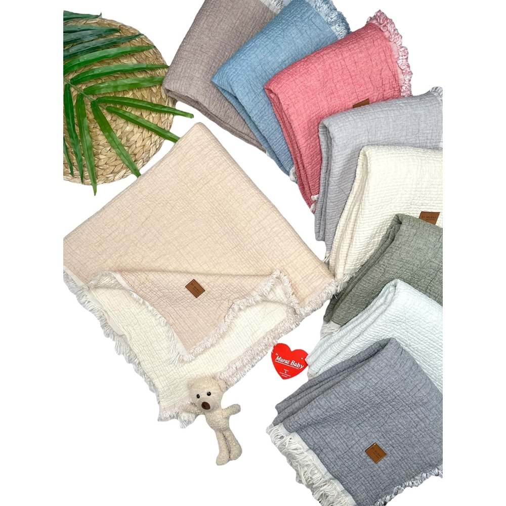 Murat Baby Püsküllü Müslin Battaniye 9367155 - KAHVERENGİ