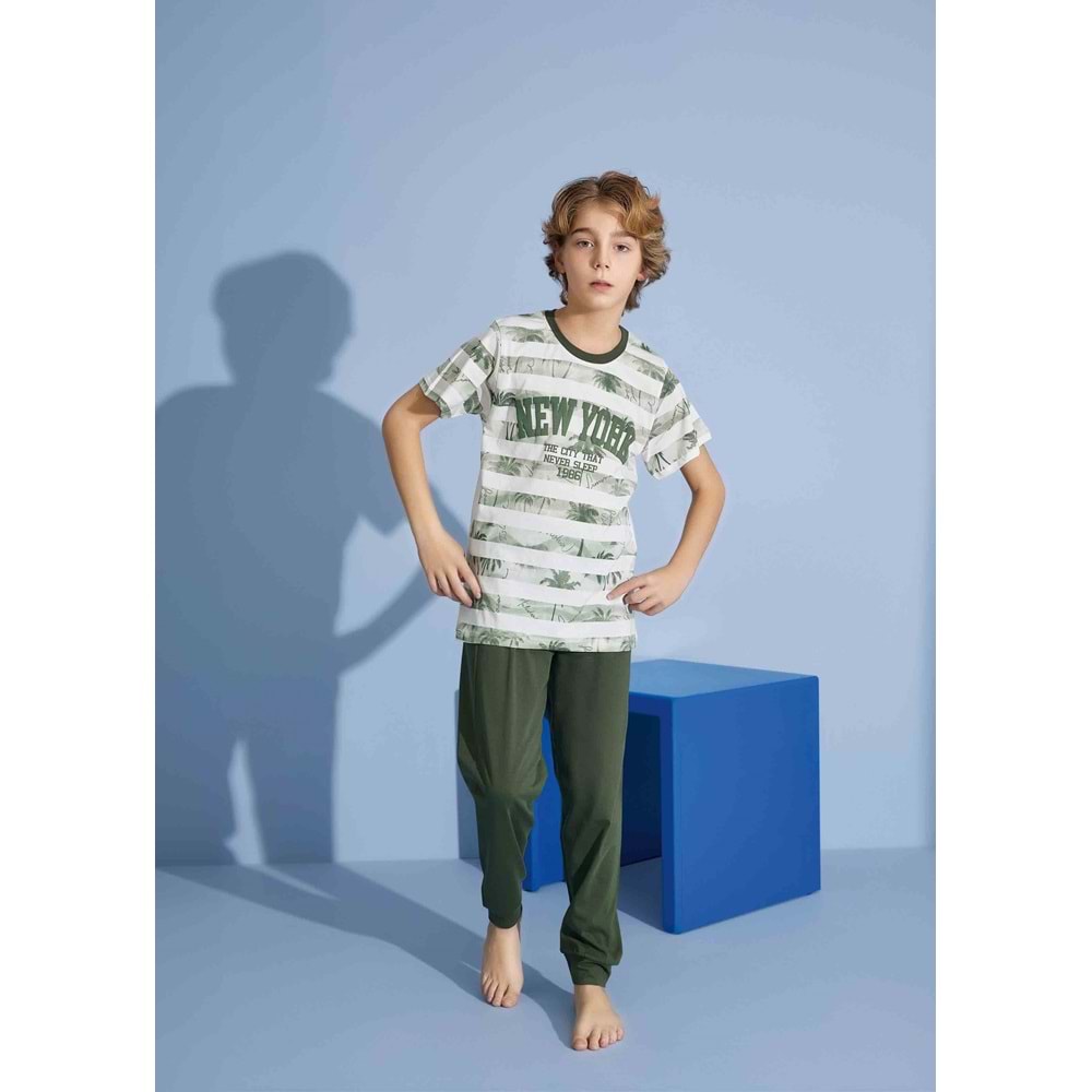 Tarık 6-11 Yaş Erkek Çocuk Pijama Takım New York 3924210 - YEŞİL